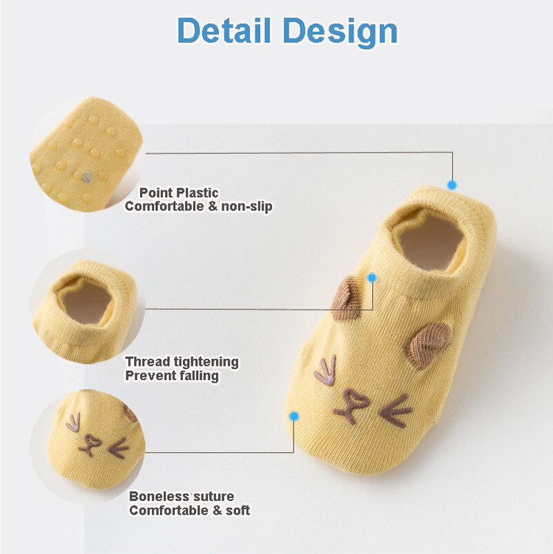 3x Pairs Baby Socks Floor Non-slip Cotton Cartoon Doll Socks Baby Girls Boys Soft Cute First Step Shoe