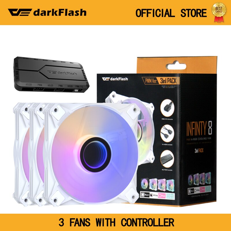Darkflash Computer Pc Case Fans 120Mm Rgb Fan 4pin Pwm Argb Koelventilator 3pin 5V Aurora Effect Kleurrijke keuze 12Cm Ventilador: 3in1 set white