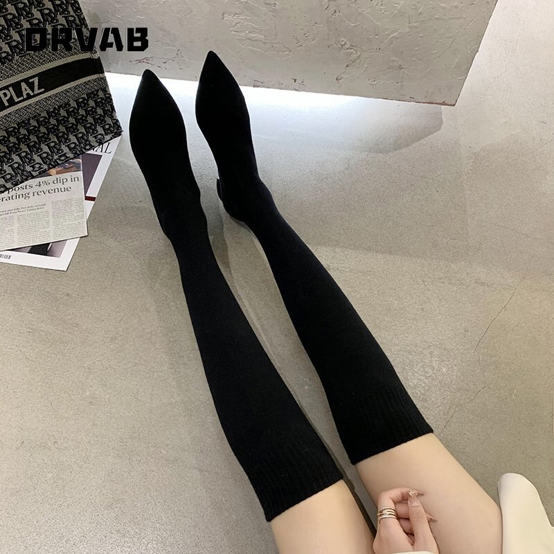 Dameslaarzen schoenen voor dames puntige neus over de knie sok lange laarzen comfortabele elastische mesh slanke laarzen dames