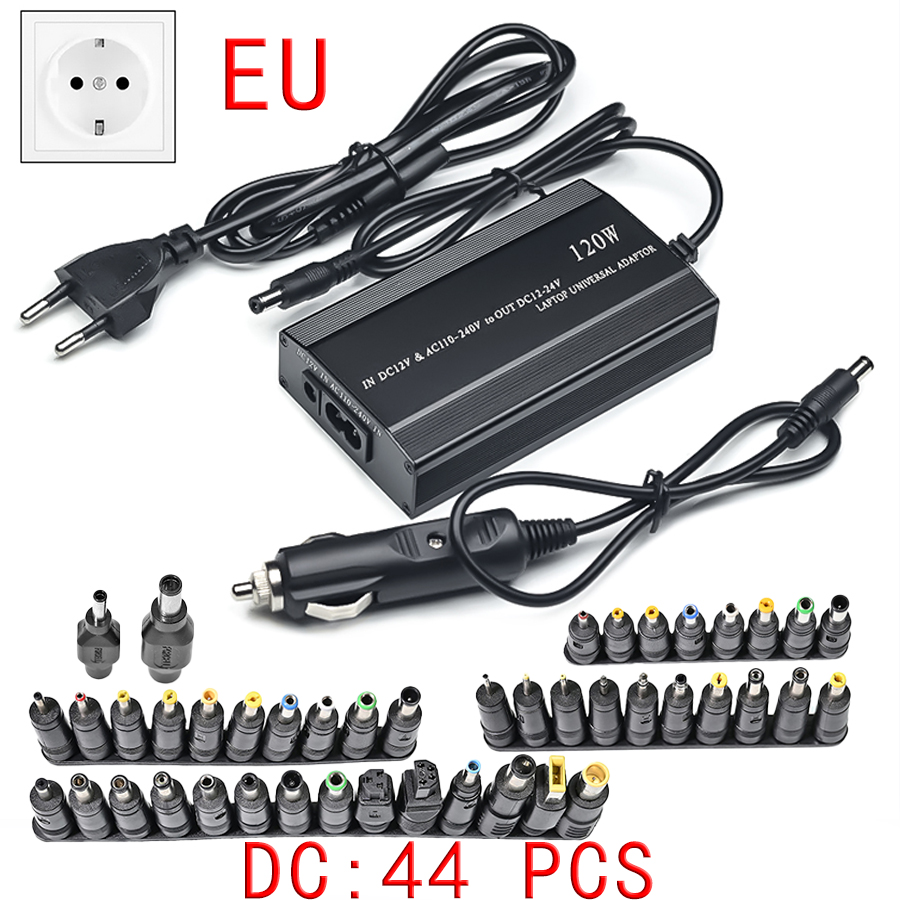 Multifunktionales Laptop-Netzteil, Autoladegerät, Computer-Adapter, 120 W, einstellbare Spannung für HP ASUS LENOVO ACER IBM: schwarz