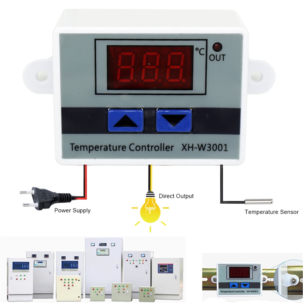 10A 12V 24V 220VAC Digital LED Temperature Controller XH-W3001 For Incubator Cooling Heating Switch Thermostat NTC Sensor