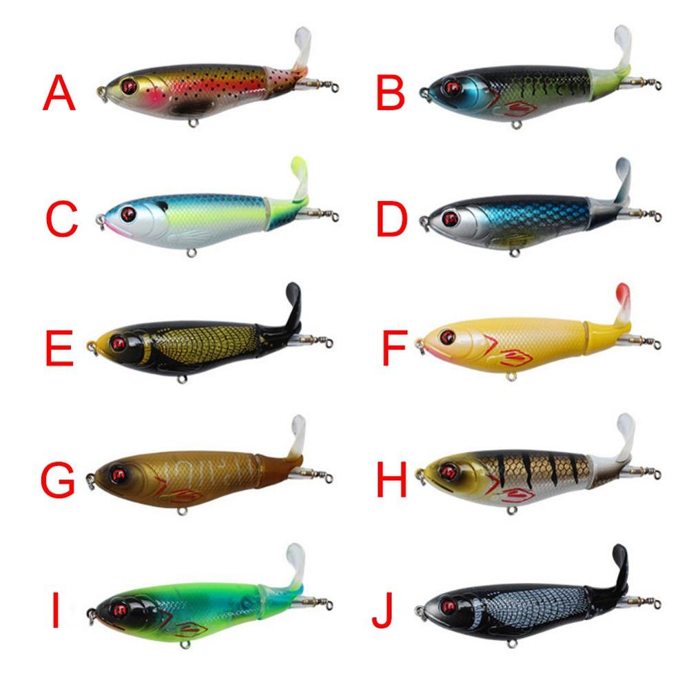 Whopper Popper Topwater Fishing Lure Artificial Hard Bait 3D Eyes Plopper With Soft Rotating Tail Fishing Tackle