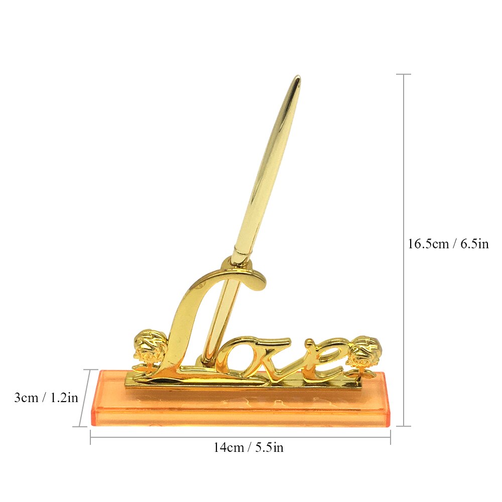 Hochzeit Unterzeichnung Stift mit Gold Überzogene Metall Liebe Halfter Party Gästebuch Kuli-einstellen Hochzeit Braut Engagement Dekoration Liefert: Gold