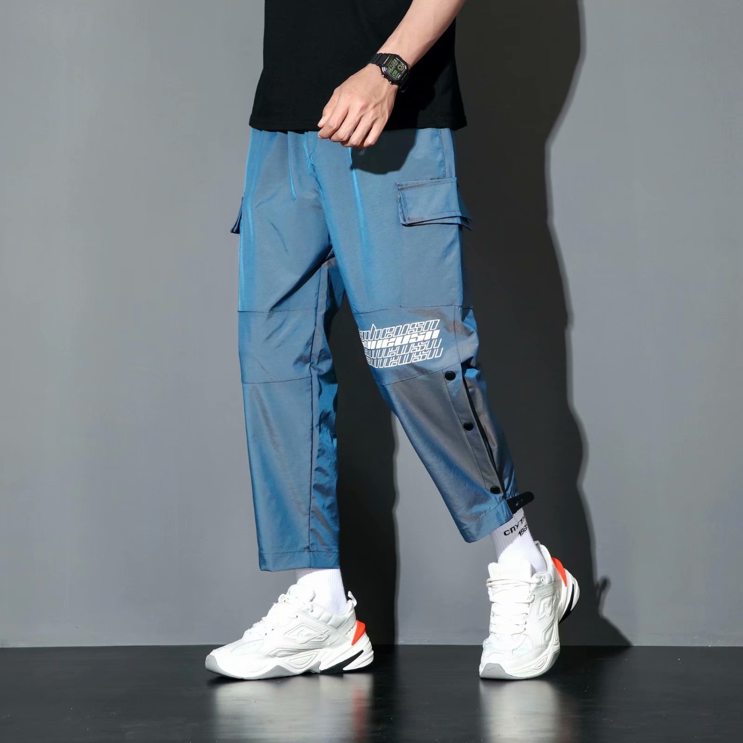 Zazomde streetwear last bukser herre reflekterende løs hofte hopp fritidsbukser herre harem bukse harajuku jogger joggebukse herre bukser