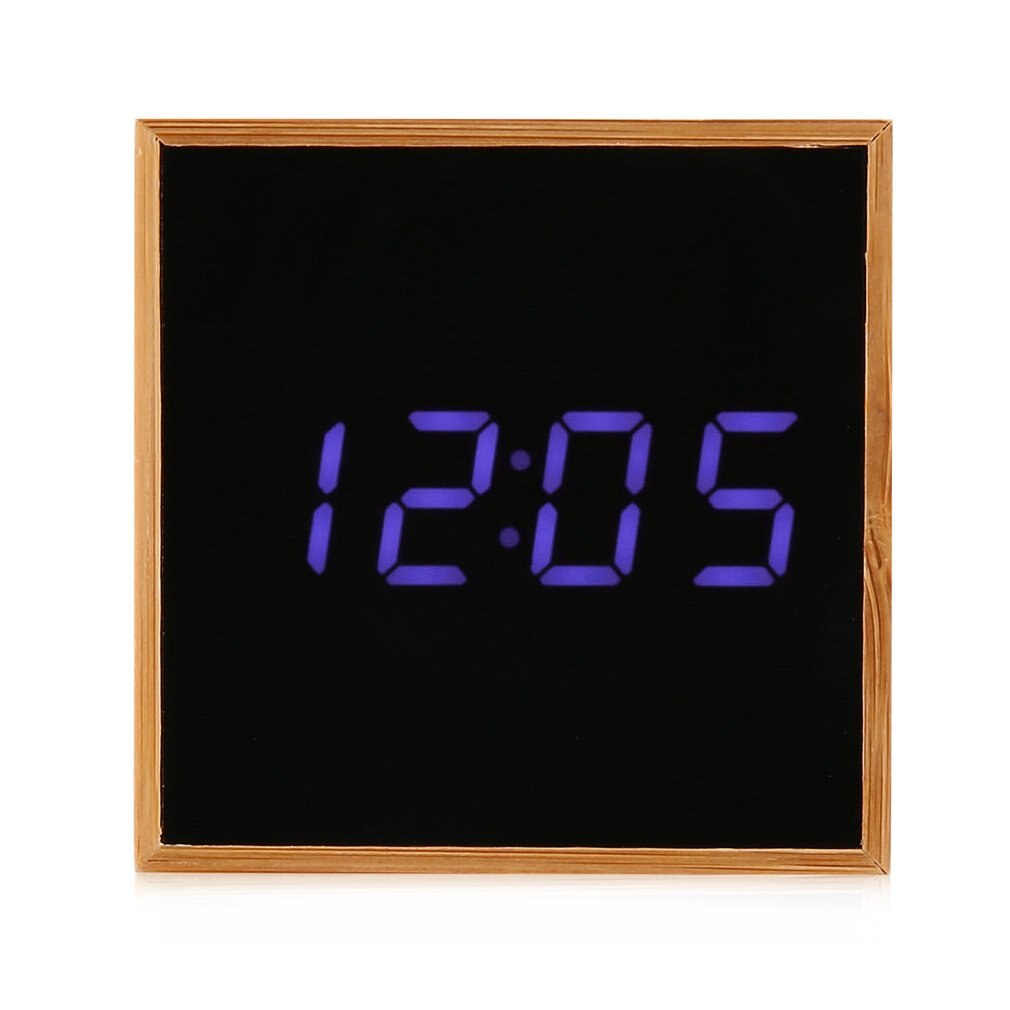 Sound control LED Digital Alarm Clock 3 Brightness USB Chargeable Bamboo Cube Clock Desktop Desk LED Clock Home Office Travel