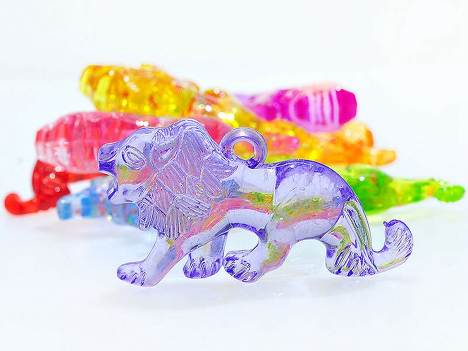 10 Transparent Acrylic Cute Cartoon Animal Pendants Various Charms Kids Craft: Lion