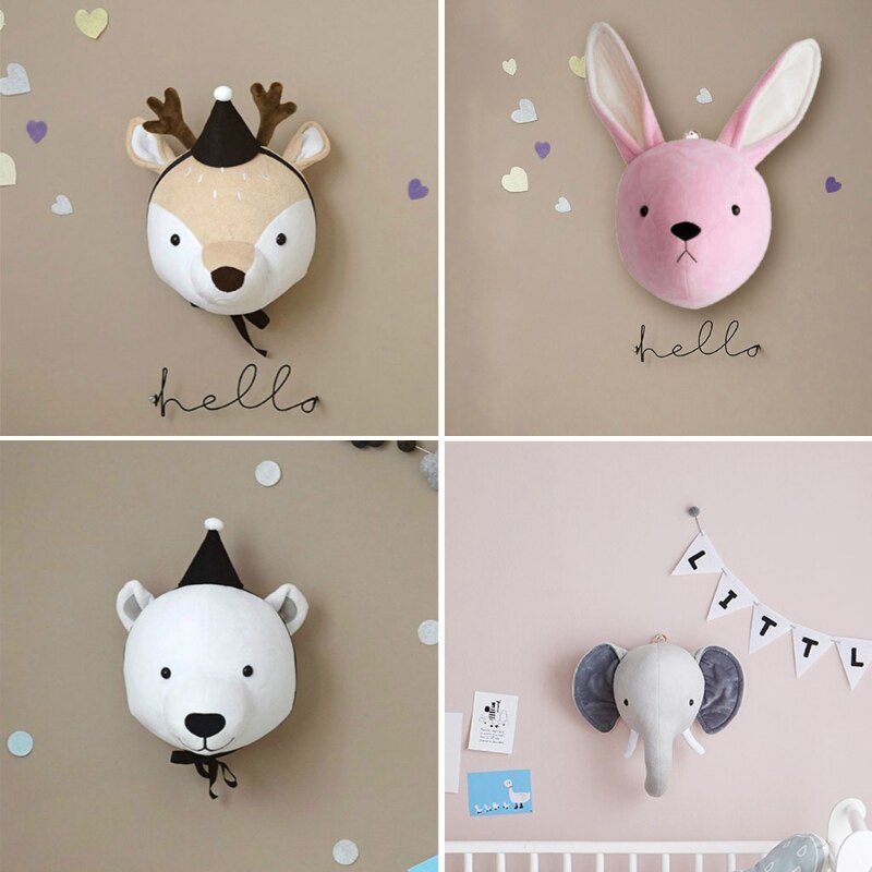 3d dyr hoveder væghængende legetøj blød installation tegneserie hængende afhængig til børn børn værelse indretning børnehave værelse dekoration