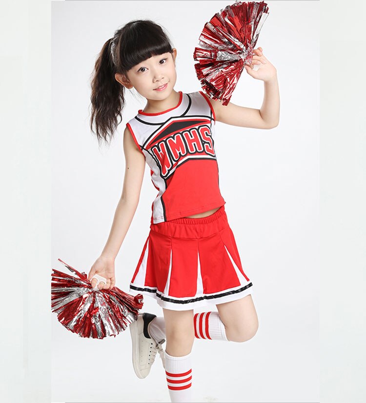 Tenue de pom-pom Girl garçon pour garçons uniformes de l'équipe scolaire Performance pour enfants ensemble de costumes de compétition pour filles: Girl Red / L