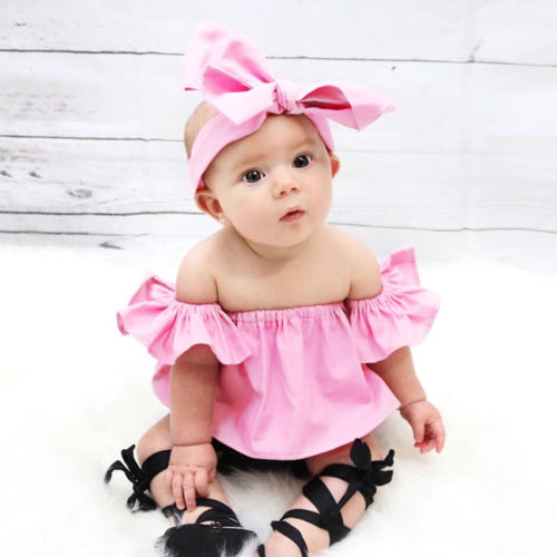Chemisier d'été pour filles | À volants, court et à épaules dénudées, vêtements pour bébés filles 0-2T: Rose / 6M