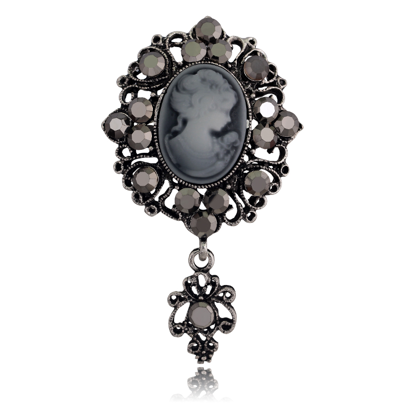 Estilo Vintage victoriano camafeo de Reina antiguo boda belleza broche Pin joyería: Zinc negro plateado