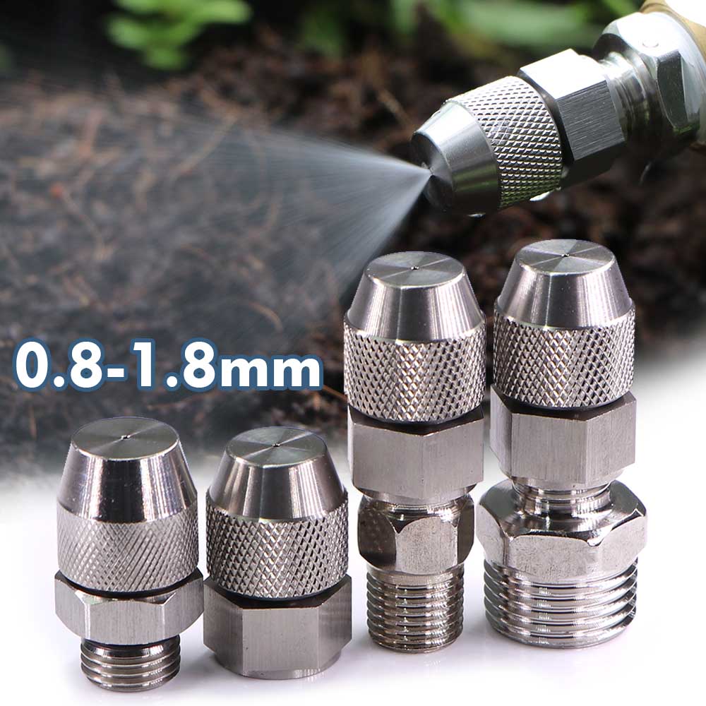 0.8-1.8mm 1/4" 1/2" Misting Nozzles Adjustable Atomization Sprayer Stainless Steel Adapter Garden Irrigation Cooling Watering