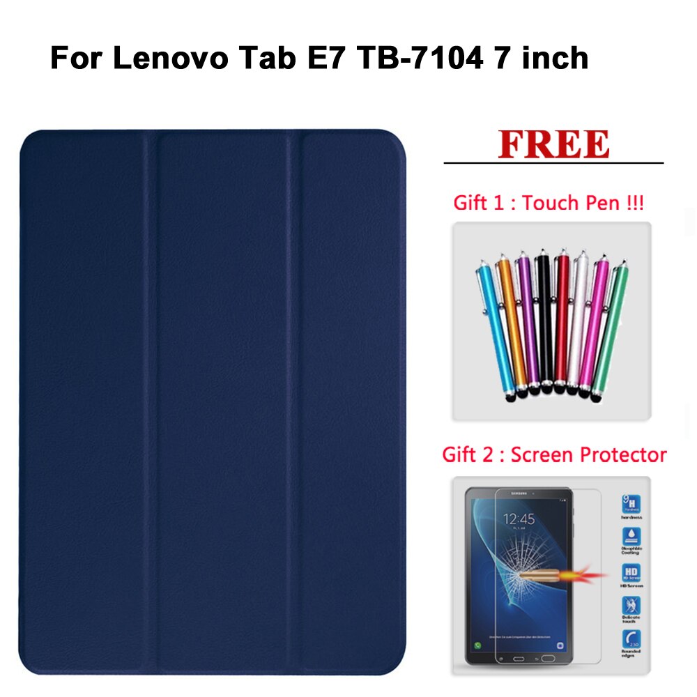 Free Screen Protector Glass +Case For Lenovo Tab E7 / E8 / E10 / M10 PU Leather Smart Magnetic Cover TB/X104F/7104F/8304F/X605F: Tab E7 shenlan