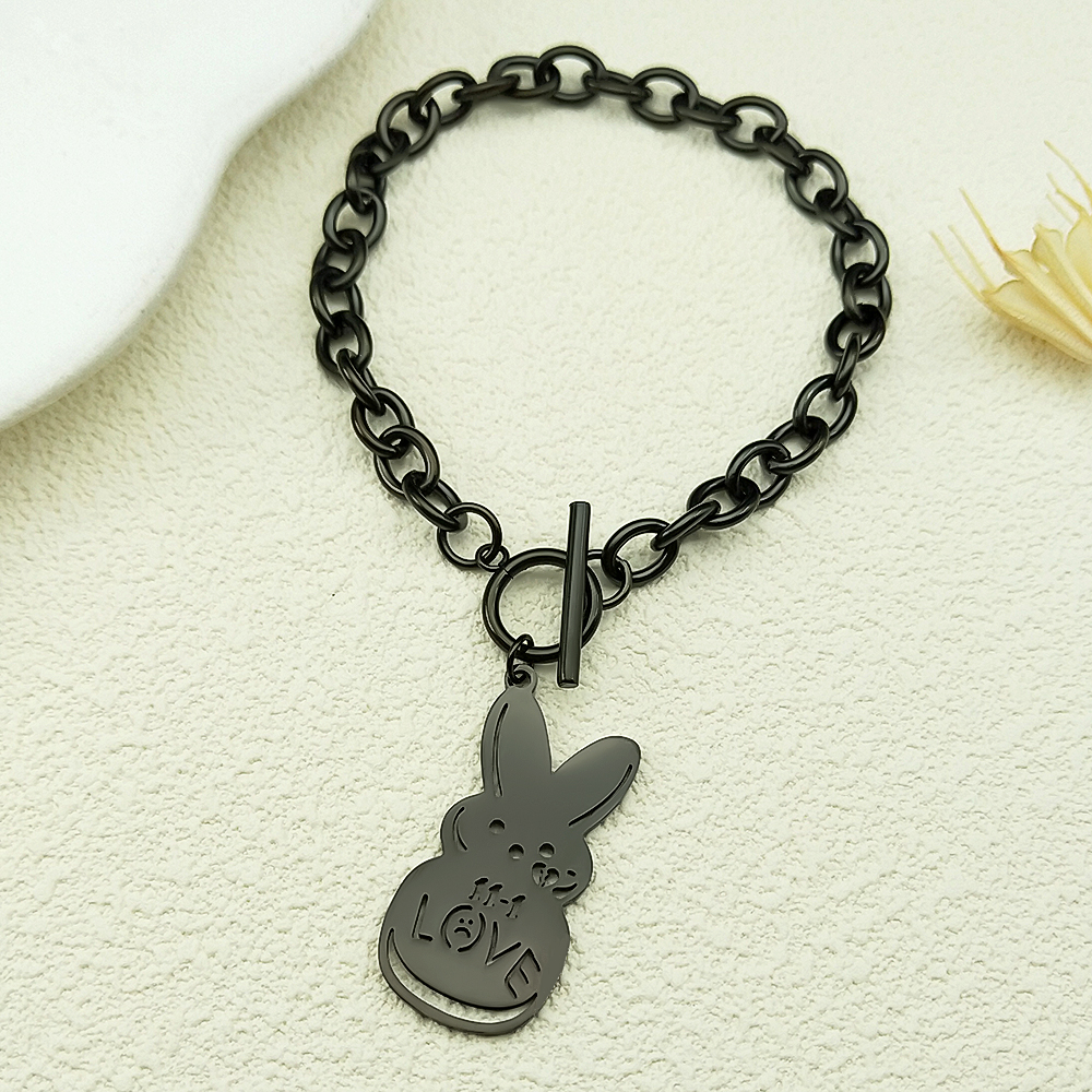 Kpop Lil Peep Rabbit Sad for Love Couple Pendant Necklace for Women Men Stainless Steel Music R.I.P Chain Jewelry Collar Fans: Black Gun Plated