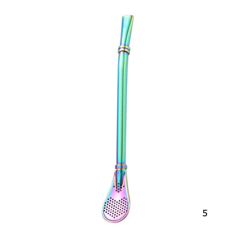 Pajita reutilizable de acero inoxidable para beber, utensilios de Metal para Bar, Yerba Mate, calabaza, cuchara, 1 ud.: Rainbow