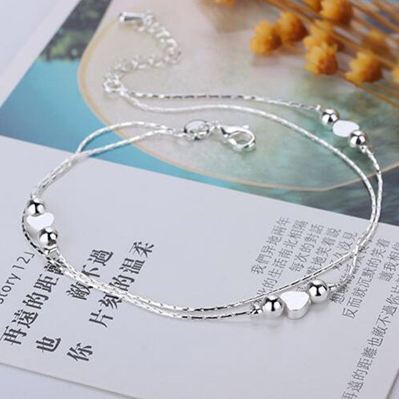 Enkelbanden Chain 925 Sterling Zilveren Hart Vorm Hanger Enkelbanden Armband Voor Vrouwen Voet Sieraden Enkelbandje Op Voet