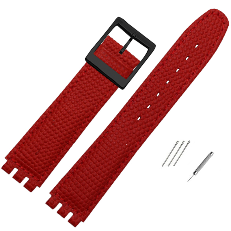 17Mm Hagedis Patroon Horloge Band Lederen Band Vervangende Polsband Voor Swatch Ycs Yas Ygs Zwart Bruin Wit Armband: Zilver wit