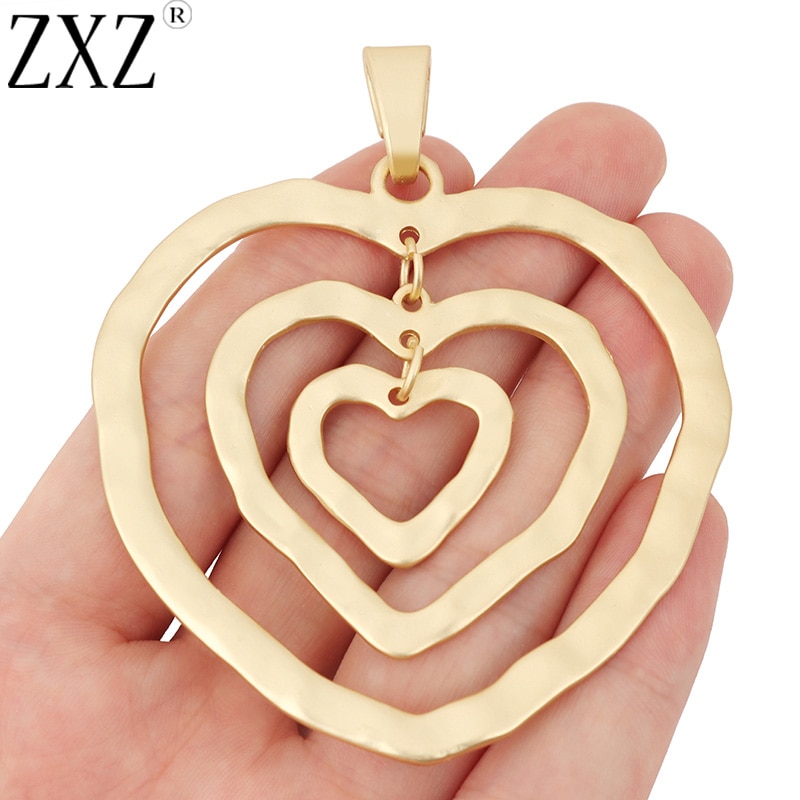 ZXZ 2 stücke Matte Gold Große Hohl Offene Herz Baumeln Herzen Charms Anhänger für Halskette Schmuck, Die Entdeckungen 80x67mm