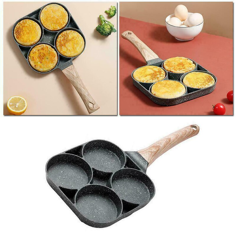 Vier-Gat Omelet Artefact Non-stick Pannenkoek Pan Pan Pannenkoek Machine Houtnerf Verdikking Algemene Model Keuken Koken gereedschap