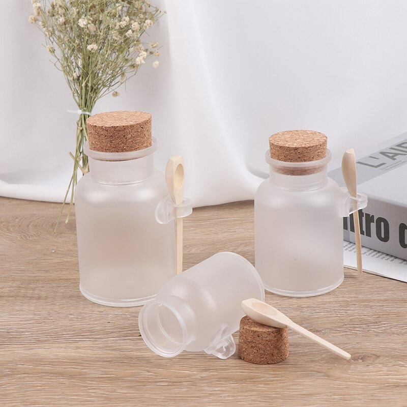 100/200/300g Bath Salt Bottle Round Cosmetic Empty Matte Cork Jar Women Mask Facial Container Refillable Bottles With Wood Spoon