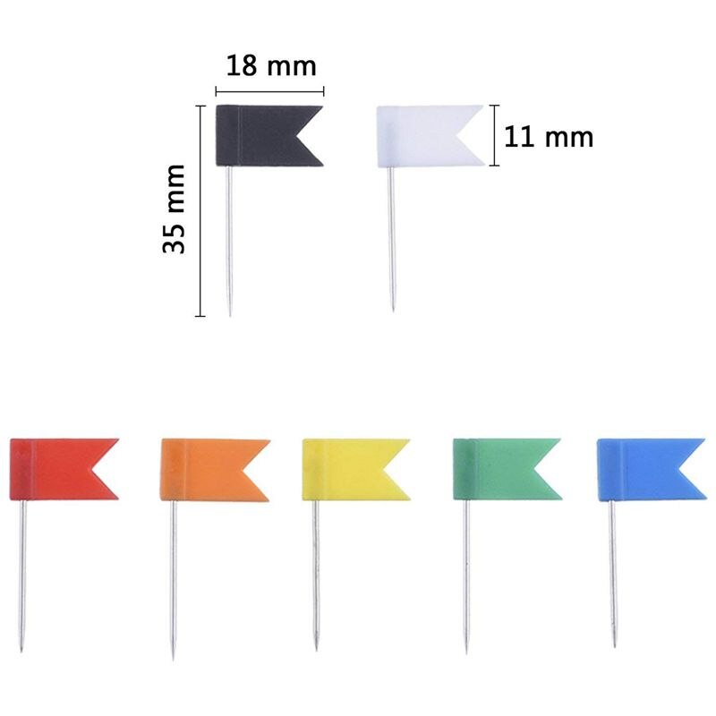 100 pièces carte drapeau punaises punaises, assorties 7 couleurs