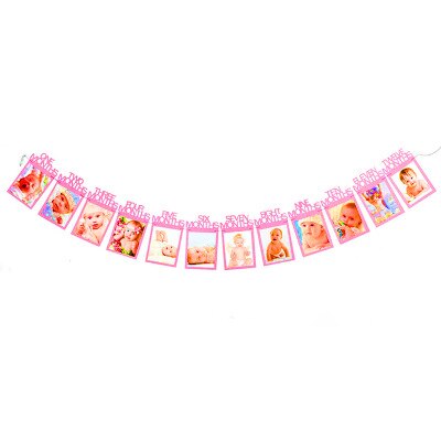 12 månader fotoram banner baby 1st grattis på födelsedagen dekorationer baby shower 1st baby pojke flicka mitt första år festtillbehör: Rosa månader
