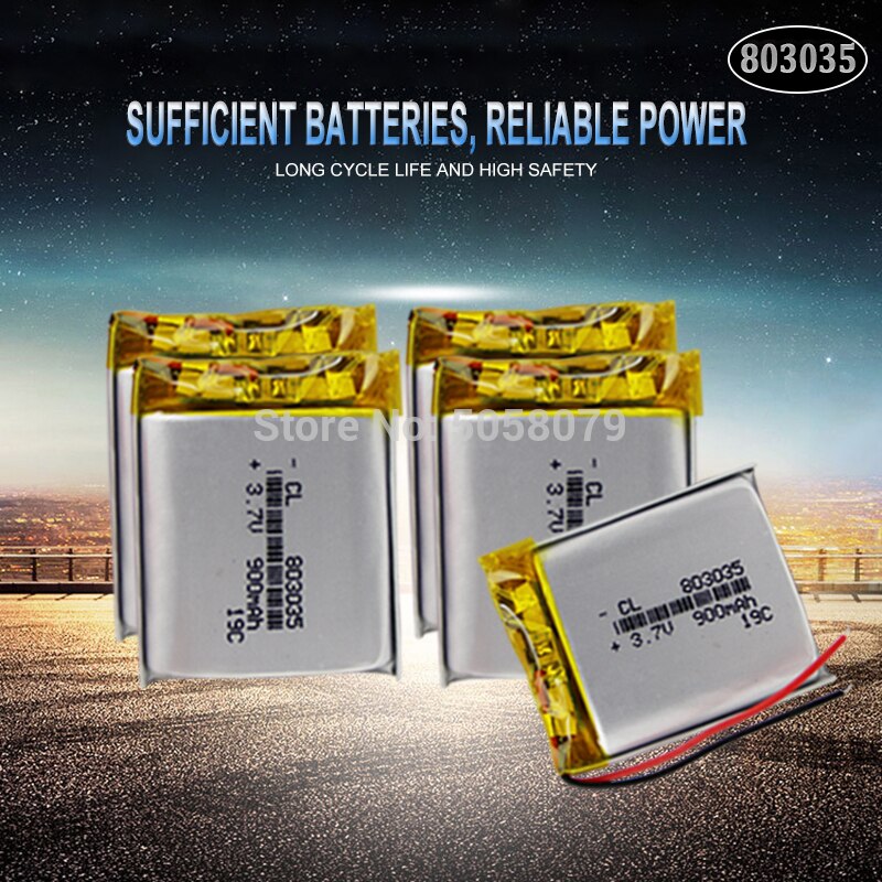 1pcs Polymer Lithium battery 900 mah 3.7 V 803035 smart home MP3 speakers Li-ion battery for dvr,GPS,mp3,mp4,mp5 power bank