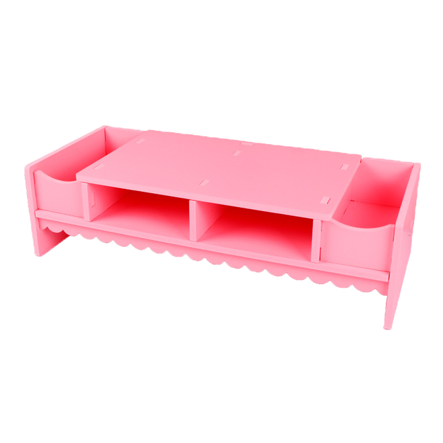 Cute Pink Monitor Stand Desk Storage Rack Wooden Computer Riser Desk Organizer Storage Shelves Cabinet Home Office Supplies: Default Title