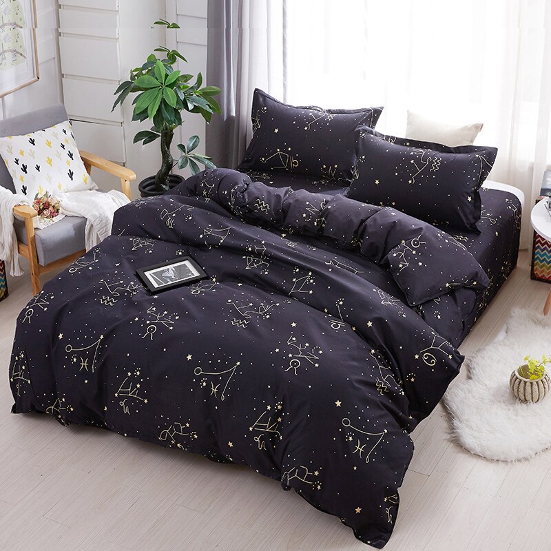 Constellation-ensemble de literie moderne | Housse de couette, housse de lit, drap plat, étuis d'oreiller, ensemble de lin: single 4pcs