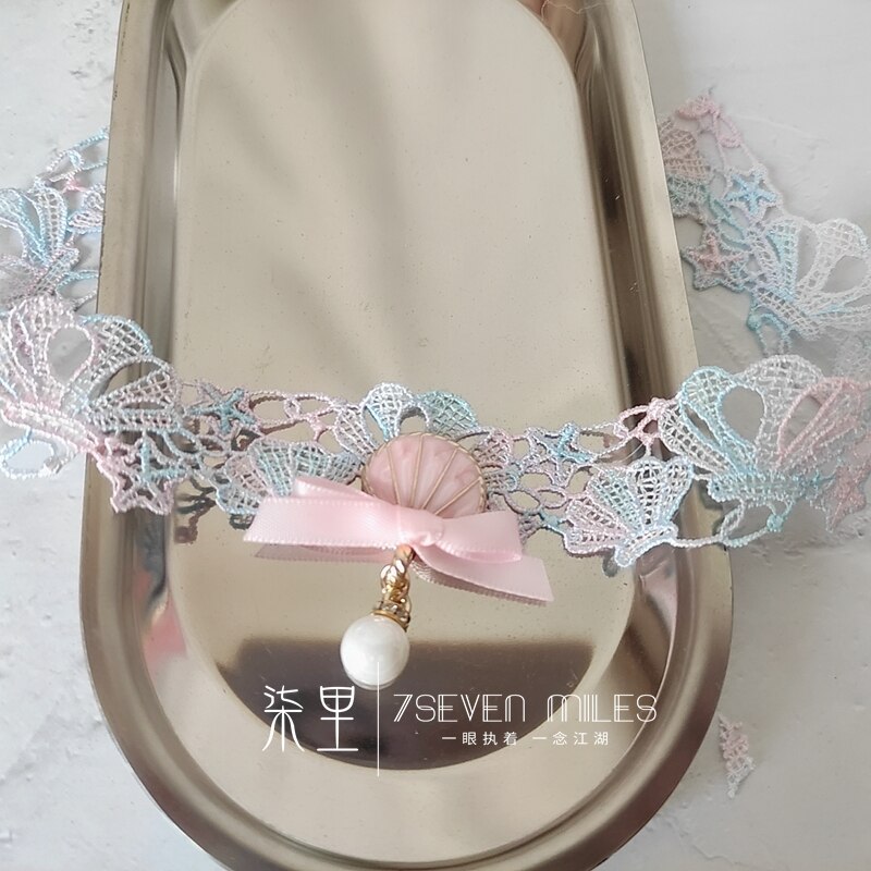Süße Seestern Blau Gradienten Spitze verträumt Bogen Hülse Halskette Kragen Halsband Hals Kette Süße Lolita Prinzessin Anhänger Ornamente: Stil03