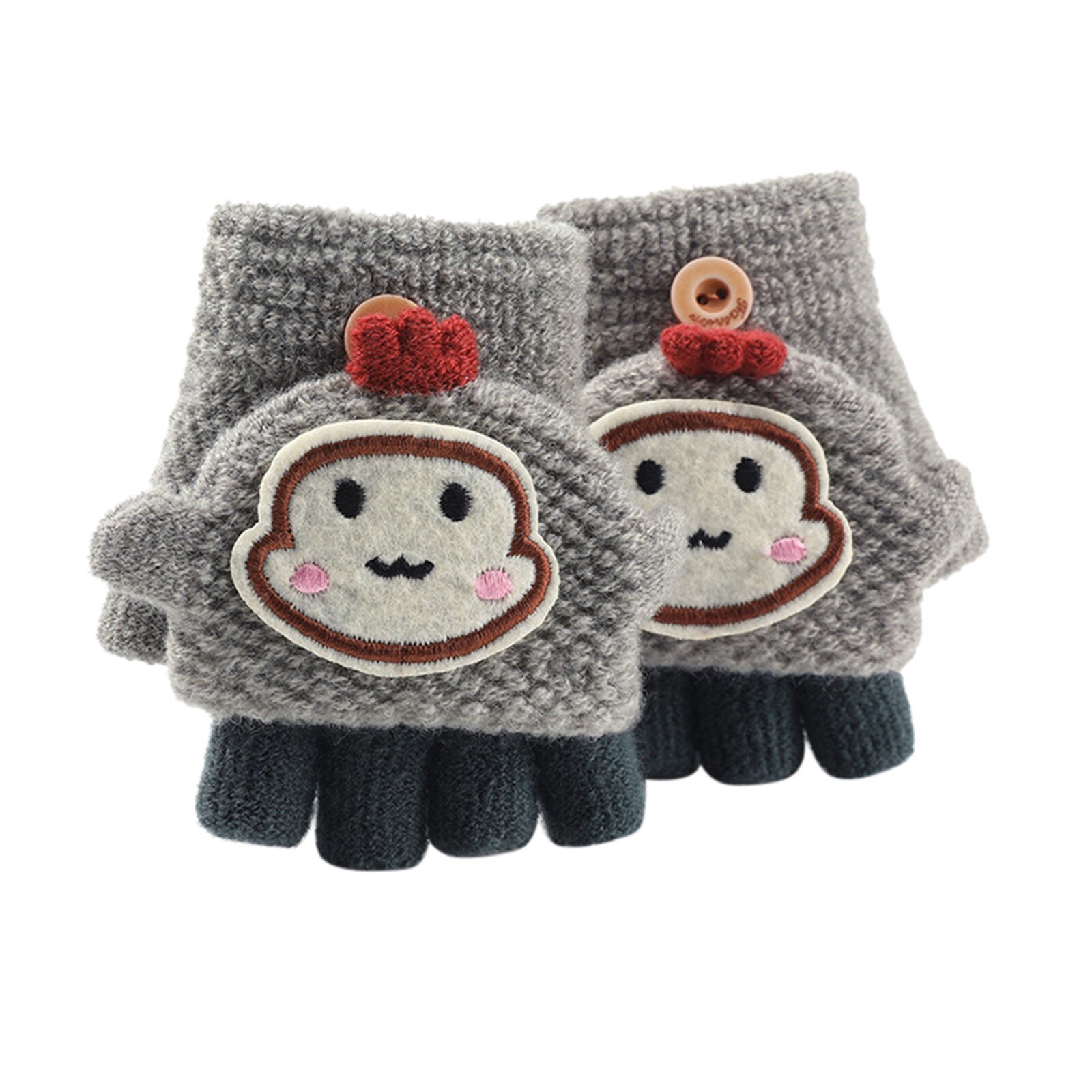 Karikaturen Drucken Handschuhe Weiche Cabrio kippen oben Handschuhe freundlicher Baby warm stricken Halbhand Fäustling Baumwolle Gloveses guantes Sünde dedos: grau 