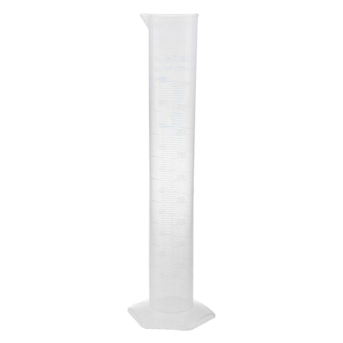 tubo graduado transparente de plástico de 500 ml.