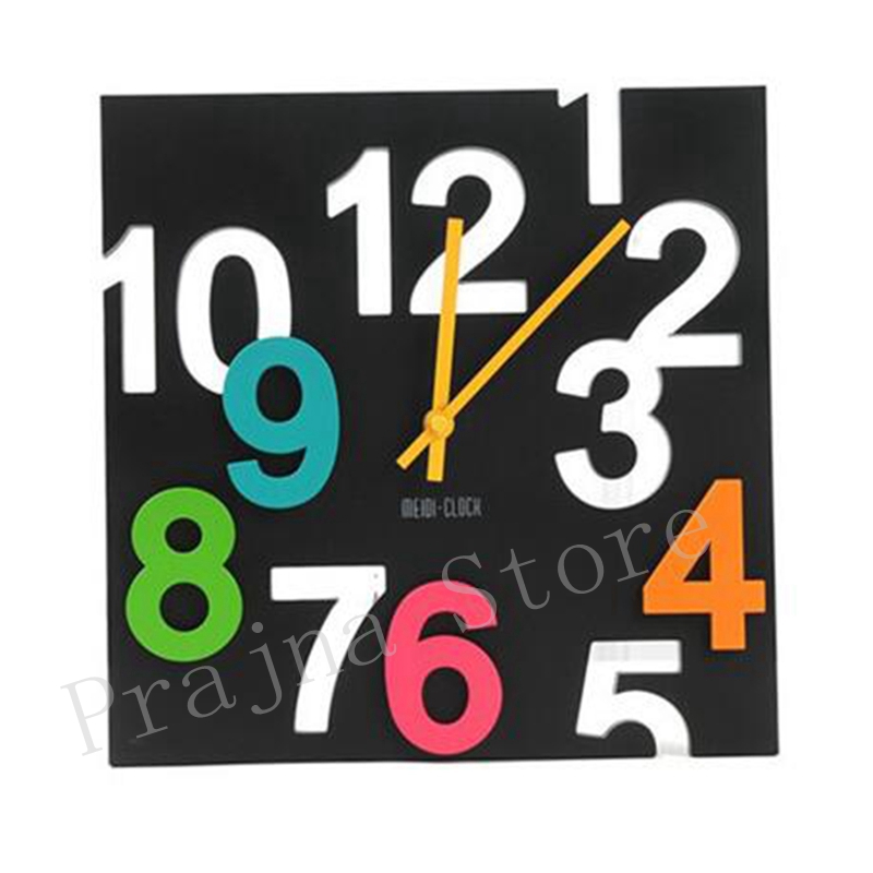 Square Large Wall Clock Modern Digital 3D Decorative Novelty Wall Clock Big Silent Wall Clocks Home Decor 30cm Hollow: Black