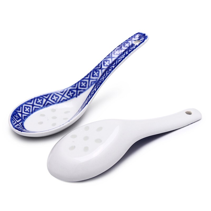 5Pcs China Chinese Stijl Keramische Lepel Kinderen Rijst Lepel Keuken Servies Roer Lepel Soep Lepels Blauw Diner Voor kids
