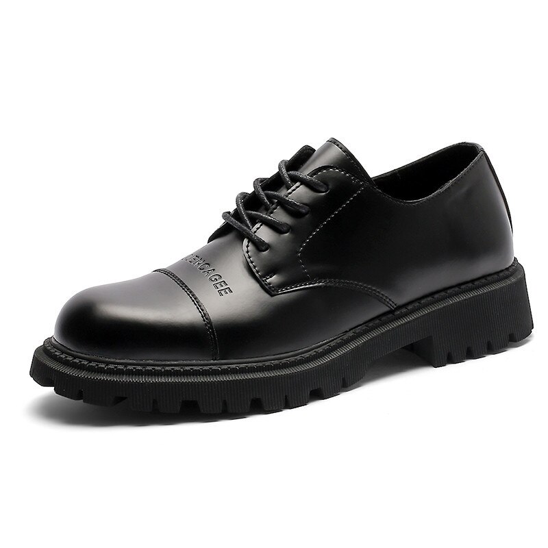 Men's Shoes Spring Leather Shoes Black Thick-soled Non-slip Casual Flat Casual Tooling Shoes