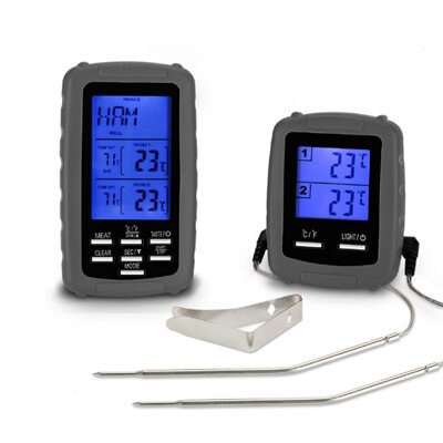 EAAGD-termómetro Digital inalámbrico para carne, dispositivo de control remoto con sonda Dual para cocina, barbacoa, horno, vigilancia de alimentos, hasta 70M: Gray