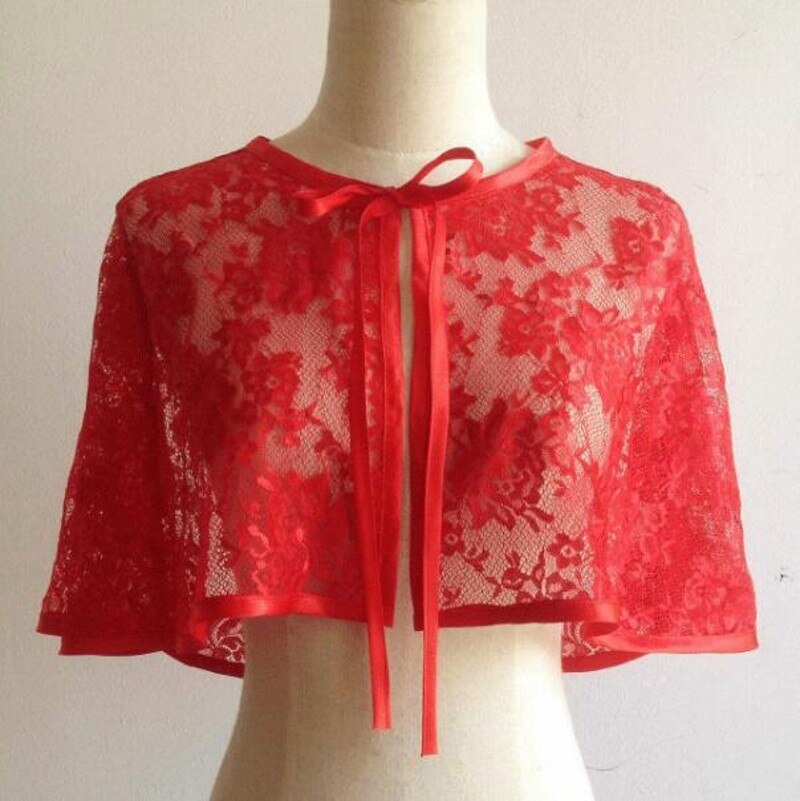 Bolero de encaje verde y rojo para mujer, vestidos de de noche, chales de , encogimiento de hombros: Rojo