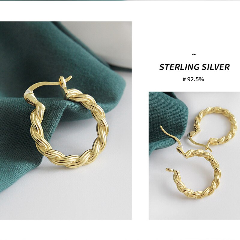 AsinLove 18K or armure torsion boucles d'oreilles réel 925 en argent Sterling boucles d'oreilles pour femmes dames Unique Fine bijoux