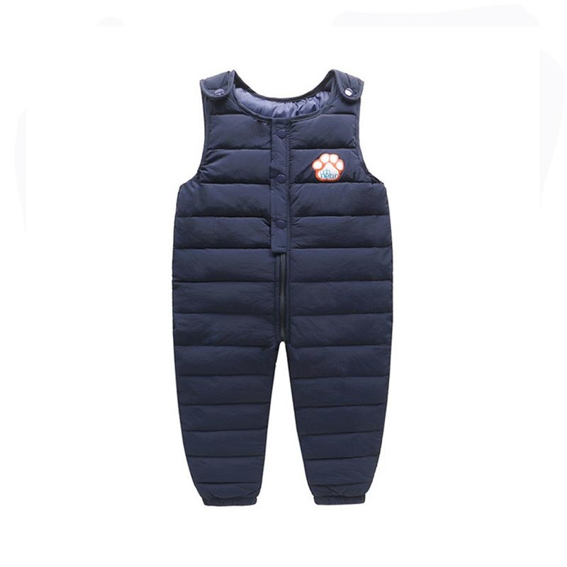Kinderen winter overalls kinderen dons katoenen effen jumpsuits meisjes cartoon jumpsuits jongens verdikte buitenbroeken kinder overalls: Marine / 12m