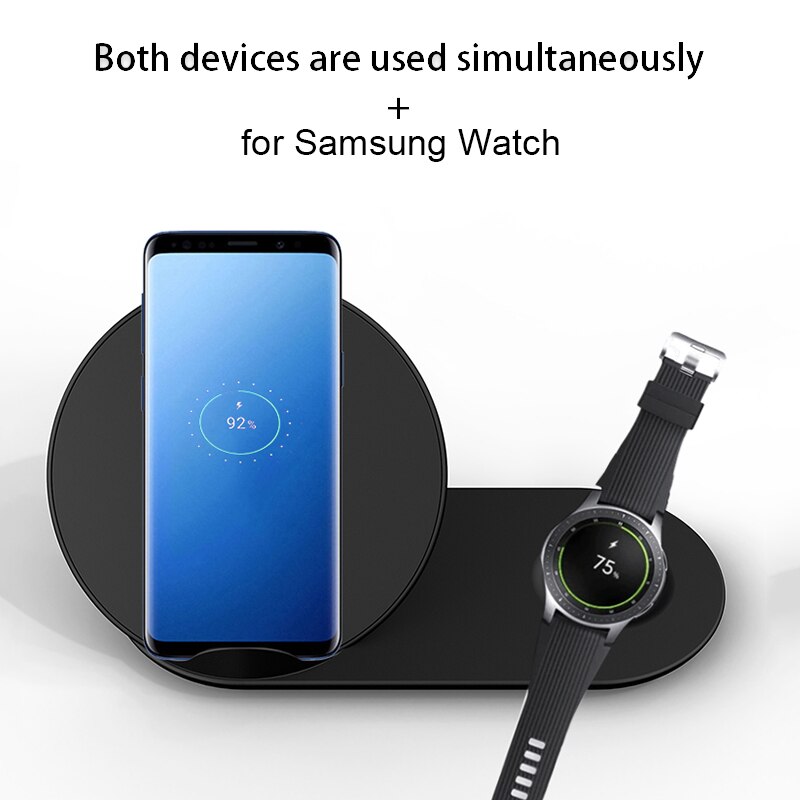 2 in 1 Dual Wireless Charger for iPhone 11 Pro X XS Max XR iWatch 4 3 2 for Samsung Galaxy Note 10 9 S10 S9 Gear S2 S3 S4 Watch