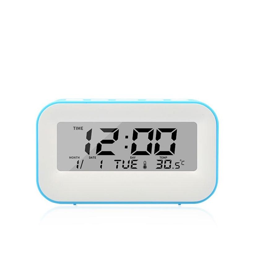 Despertador musical digital de mesa, electrónico, de escritorio, con recordatorio de cumpleaños, para decoración del hogar, reloj inteligente, reloj de mesa con función de repetición.: Azul