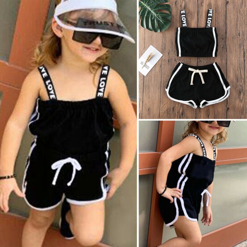 Uk Voorraad Baby Meisjes Kleding Effen Kleur Sling Tops + Broek Kleding Sunsuit Outfit Zomer Set 2-7T