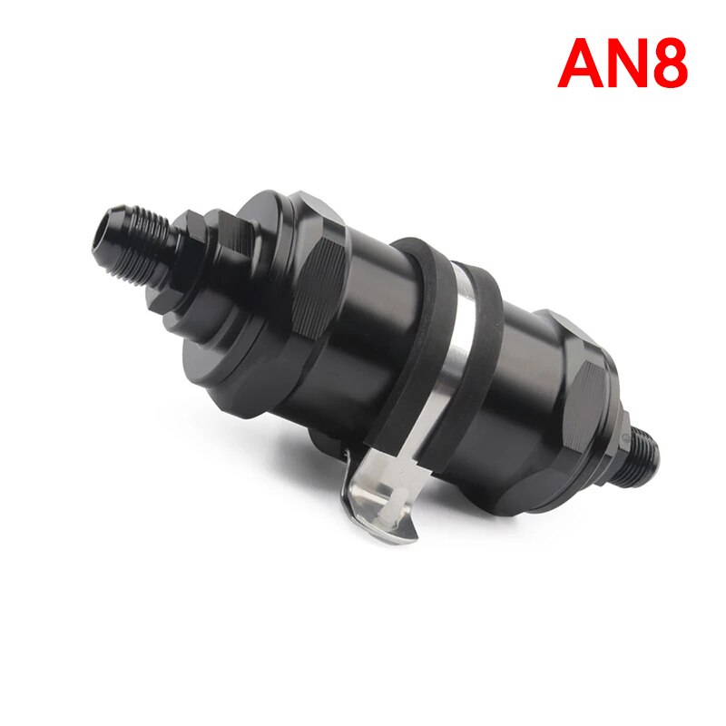 BLACK AN6 / AN8 / AN10 Inline Fuel Filter E85 Ethanol With 100 Micron Stainless steel: AN8