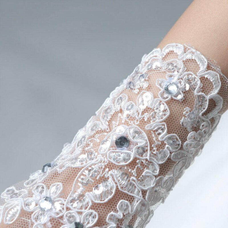 Blanco niñas princesa guantes niñas vestido guante encaje diamante rendimiento fotografía boda accesorios niños cumpleaños