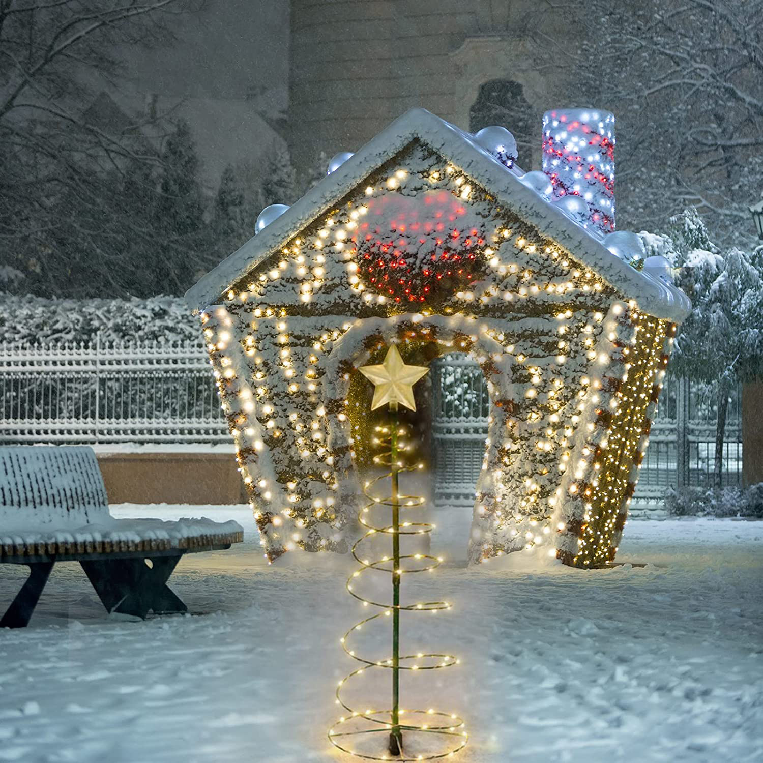 Kerstboom op zonne-energie, halloween-boomversiering, kunstkerstboom, tuinverlichting, led-landschapsverlichting op zonne-energie
