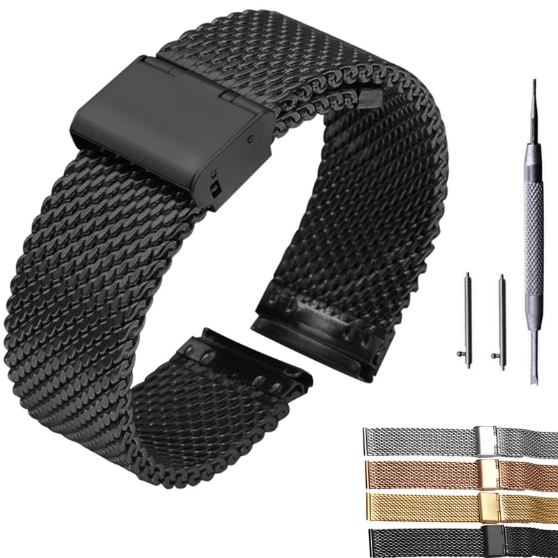 18mm 20mm 22mm 24mm Quick Release Universal Milanese Armband Uhr Band Mesh Edelstahl Strap Handgelenk gürtel Armband Schwarz