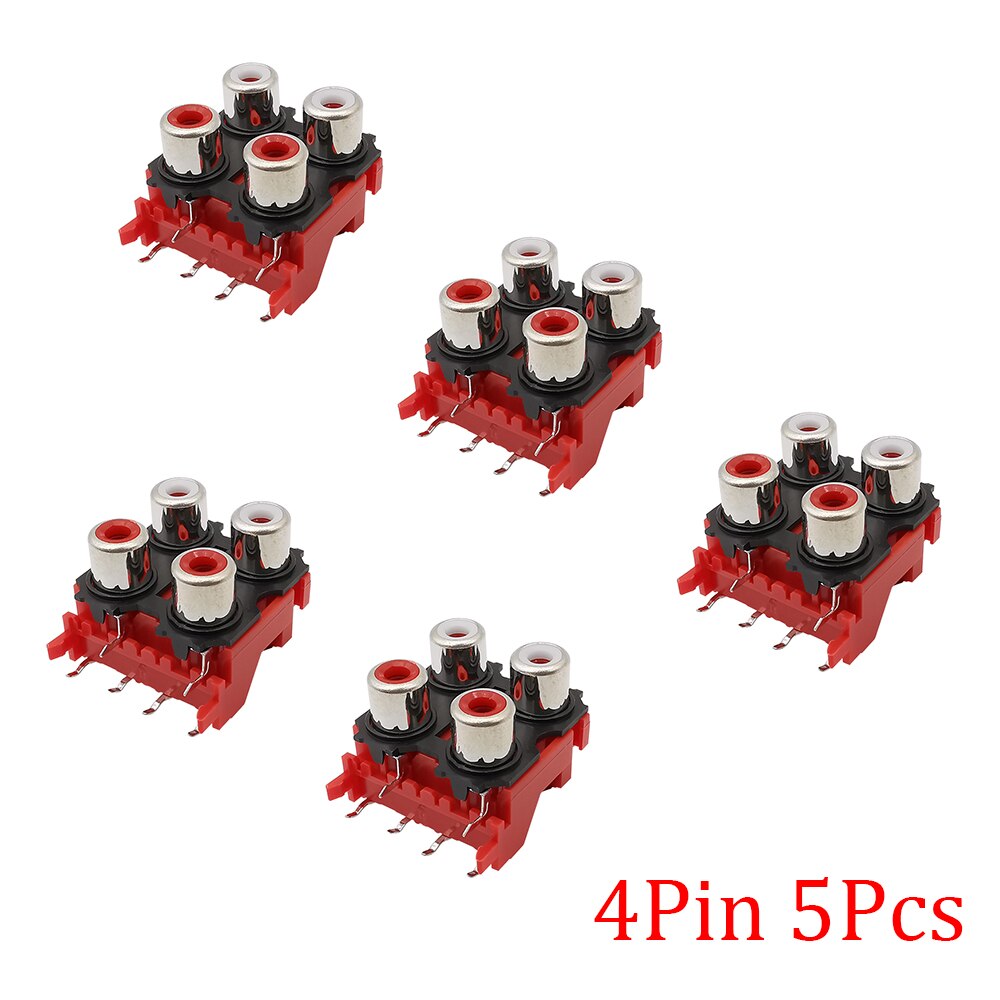 5Pcs/Lot 2/4/6 Hole RCA Female Stereo Audio Jack AV Audio Input Socket Connector Lotus Row Amplifier Interface Signal Connection: 4 Hole Red