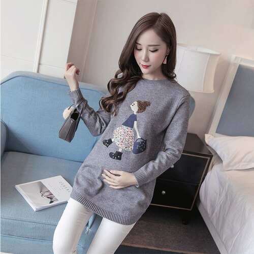 Cartoni animati Natura Stampa Maglie E Maglioni Manica Lunga Maternità Vestiti di Inverno Delle Donne Più Il Formato in Maglia Maglione Autunno Gravidanza Maglione: Grigio / M.