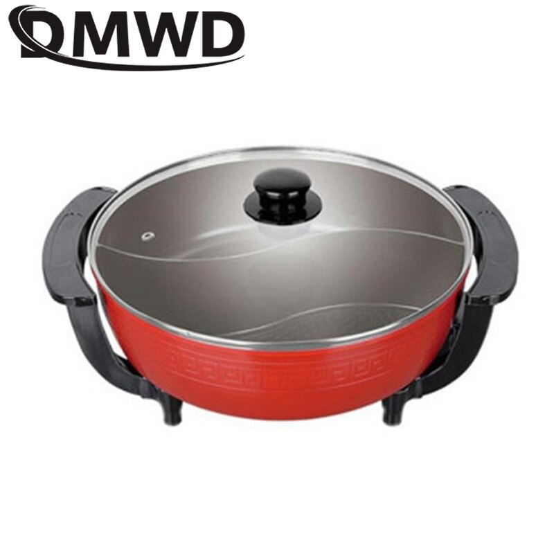 DMWD Electric Pot double Soup Pots Non Stick Smokeless Home Kitchen CookwareTwin Divided Shabu pot Electric cooker 5L