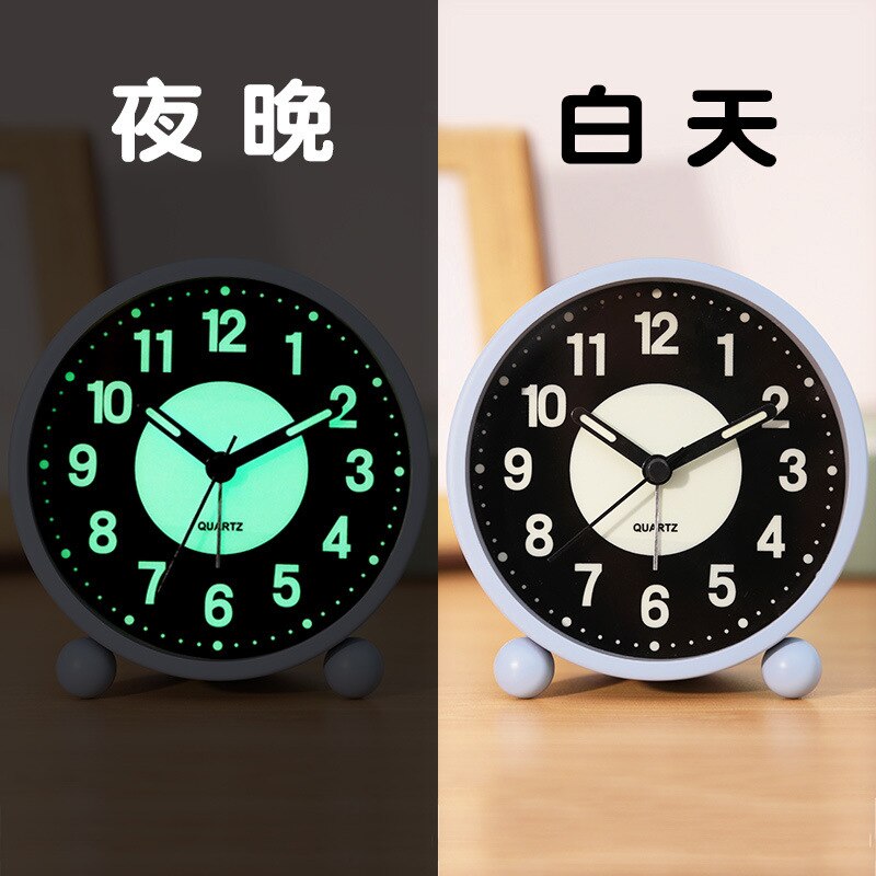 Luminous small alarm clock students use cartoon children mute bedroom Bedside Alarm Clock cute super alarm clock clocks: blue