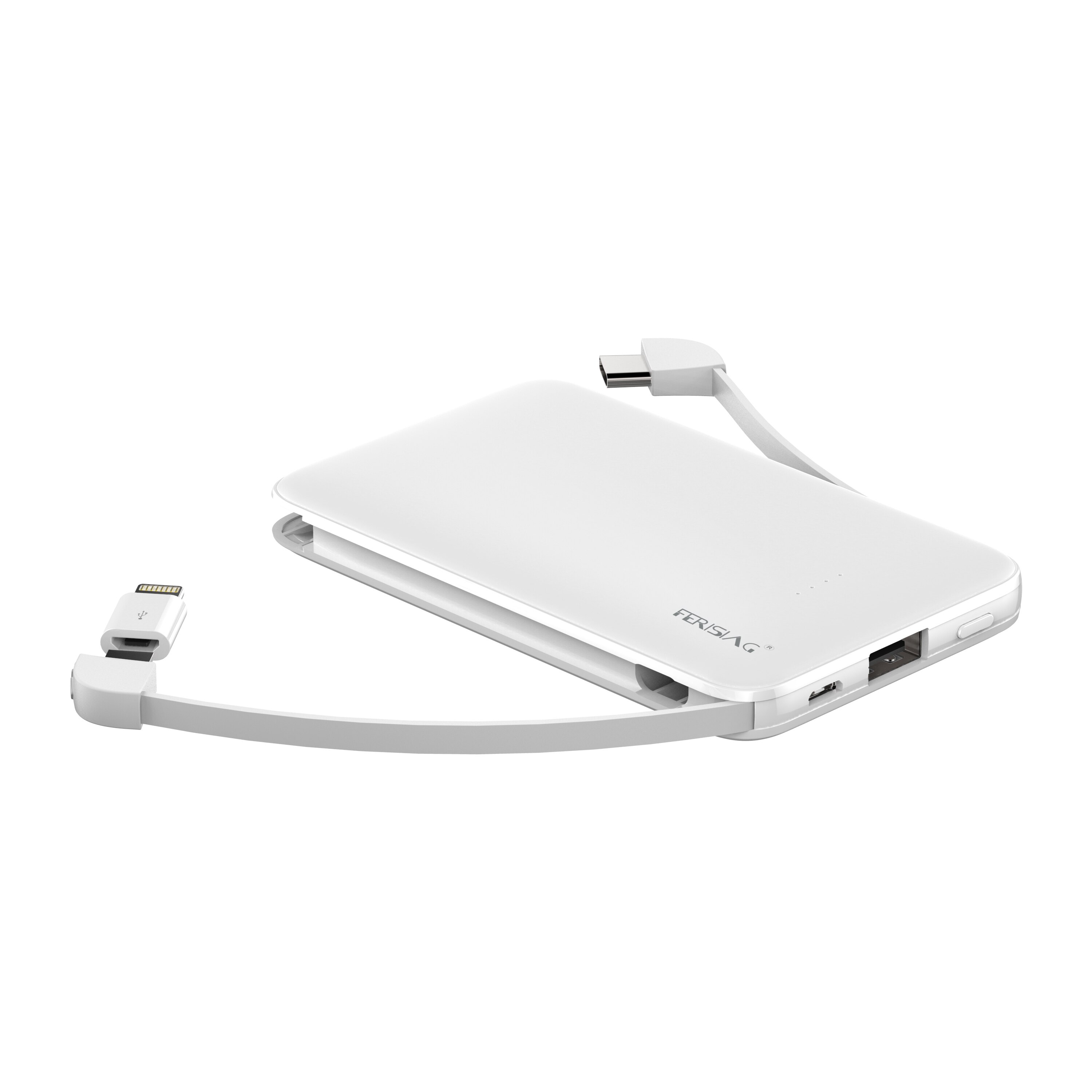 Ferising Met Ingebouwde Kabel Power Bank 5000Mah Usb Type C Draagbare Oplader Powerbank Externe Batterij Opladen Voor Iphone xiaomi: White